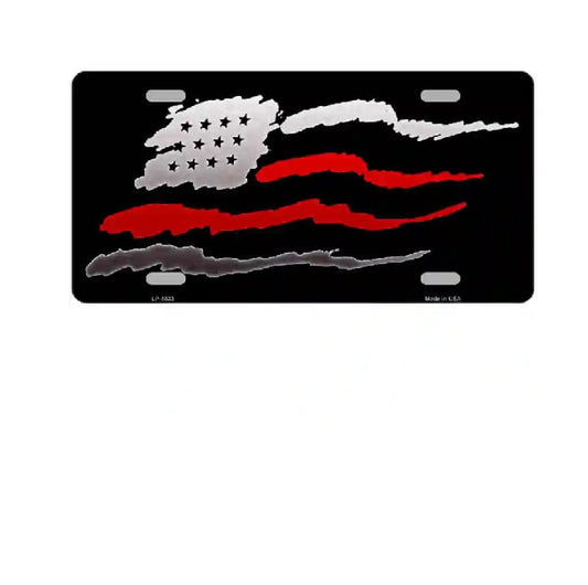 License plate with American flag thin red line design on a black background