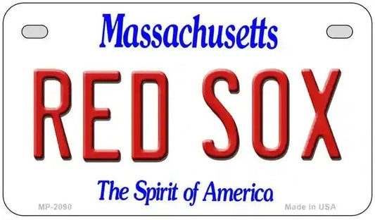 Massachusetts license plate with 'Red Sox' text on a white background