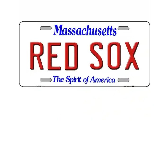 Massachusetts license plate with 'Red Sox' and 'The Spirit of America' text on a white background