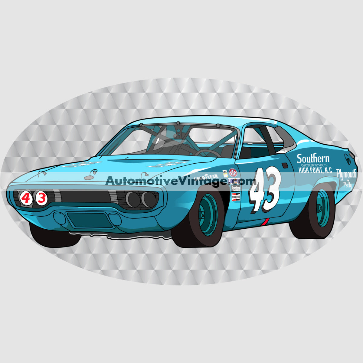 Richard Petty #43 Plymouth Roadrunner Famous Car Chest Logo T-shirt
