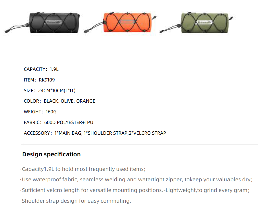 Rhinowalk Waterproof Handlebar Bag With Shoulder Strap