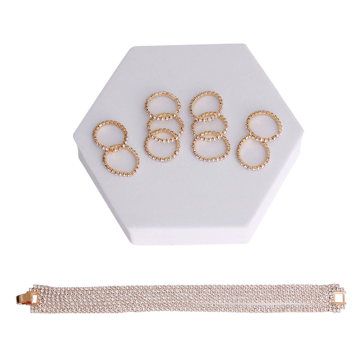 Gold Rhinestone Ring and Bracelet Set