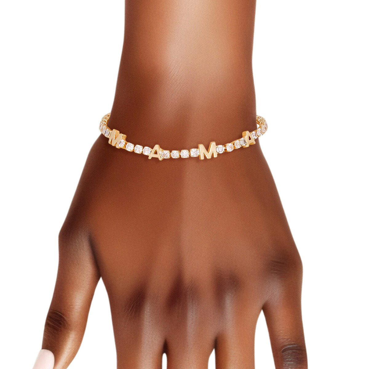 Tennis Bracelet Gold CZ Rhinestone MAMA for Women