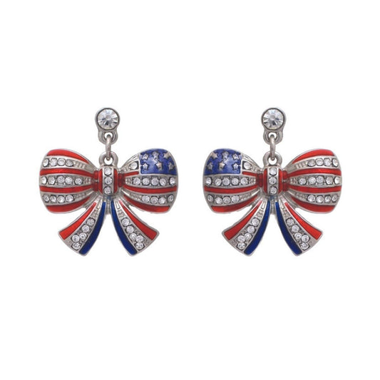 American Flag Ribbon Metal Earrings