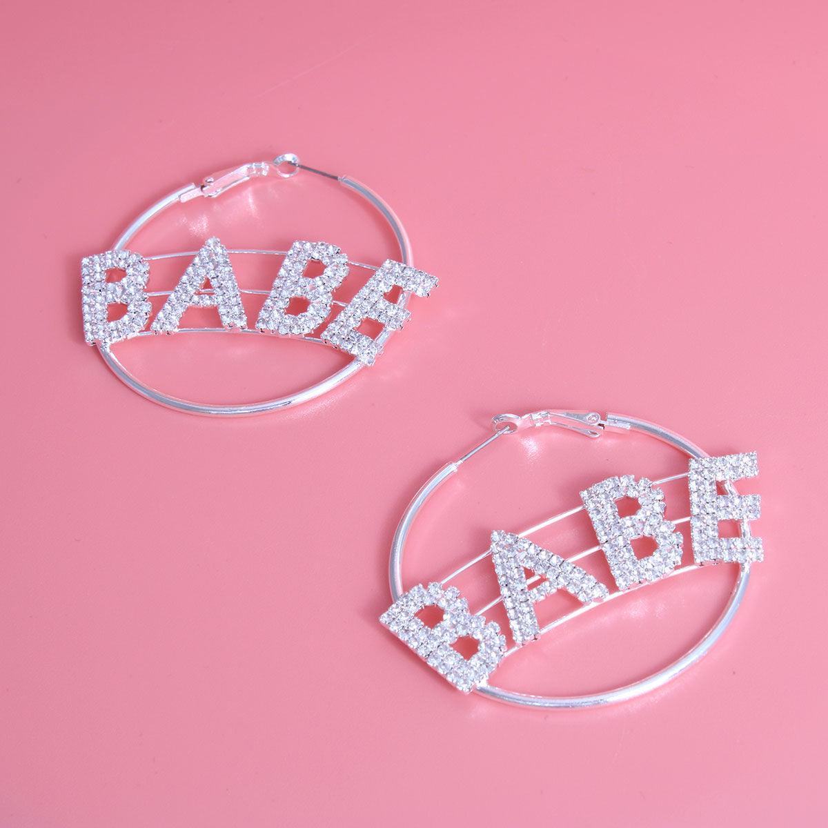 Rhinestone BABE Silver Hoops