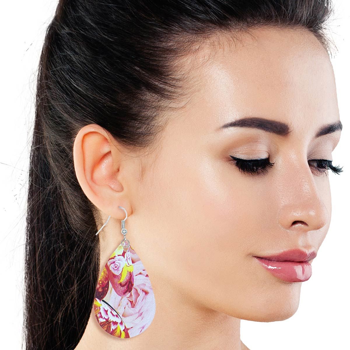 Fuchsia Floral Printed Teardrop Earrings