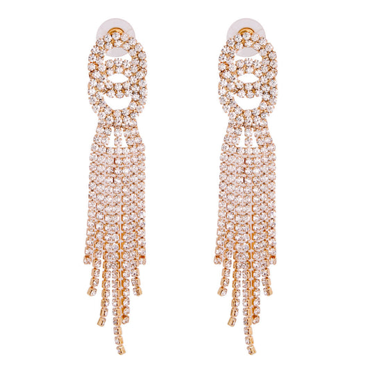 Gold Double Circle Fringe Earrings