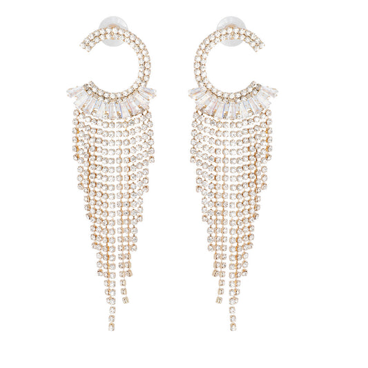 Gold C Cubic Zirconia Fringe Earrings