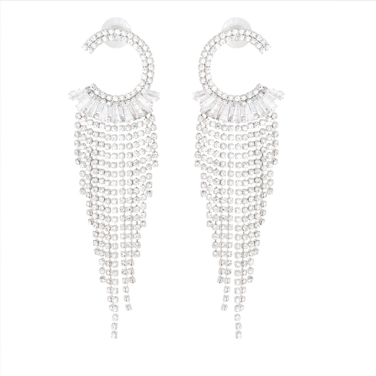 Silver C Cubic Zirconia Fringe Earrings