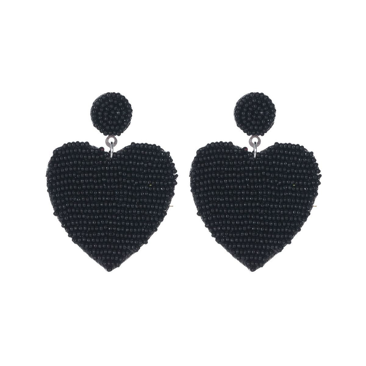 Black Seed Bead Heart Earrings