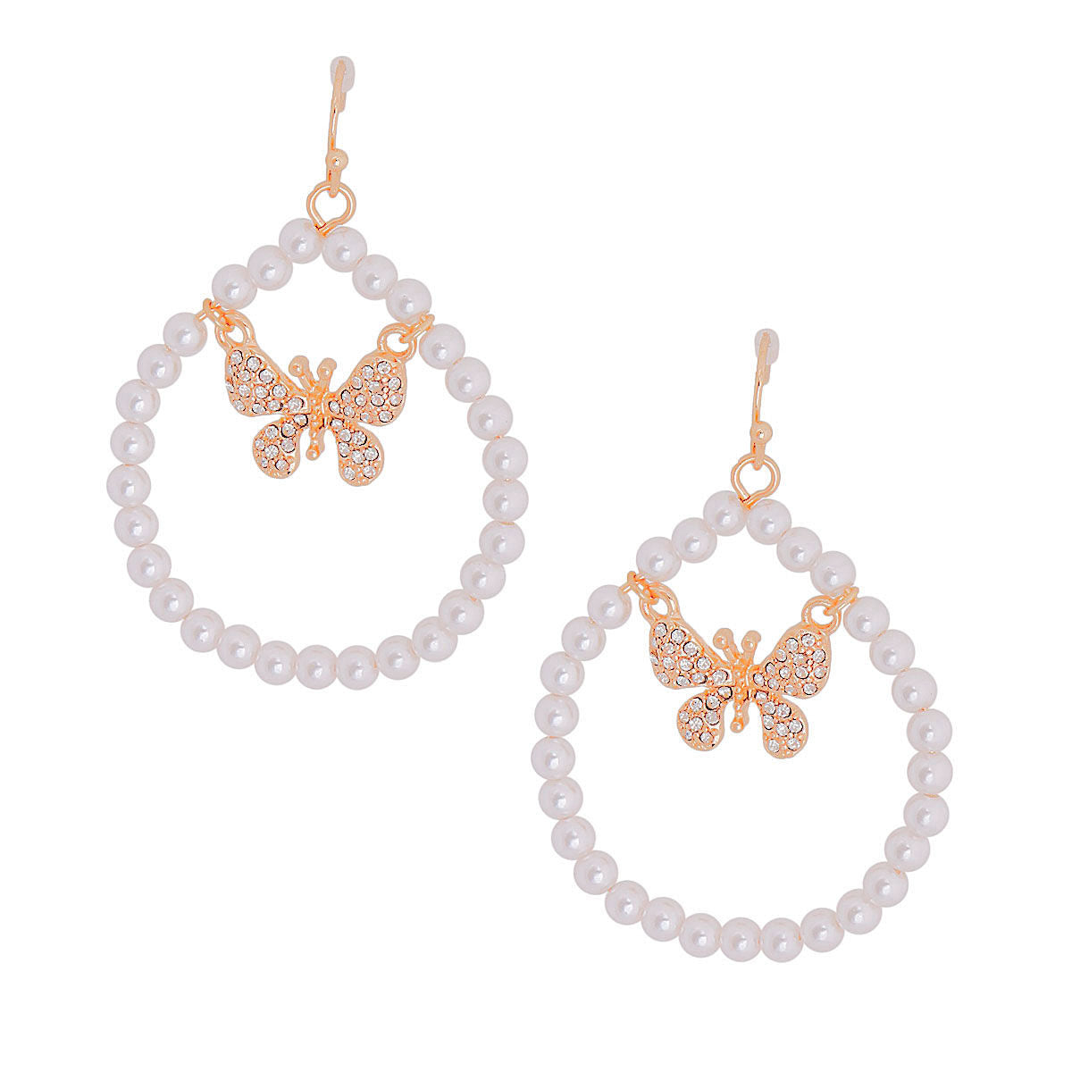 Gold Butterfly in Pearl Drop Hoops