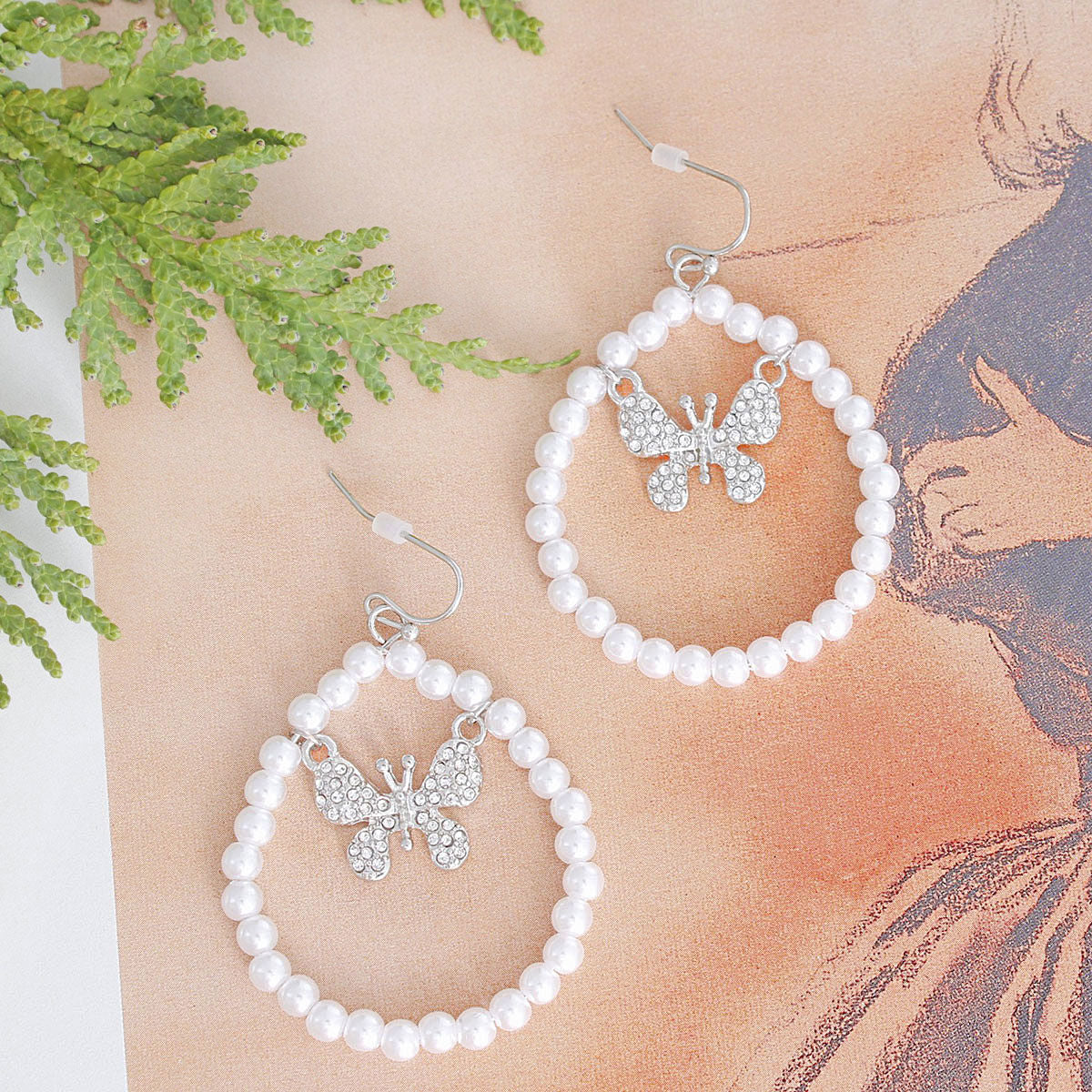 Silver Butterfly in Pearl Drop Hoops