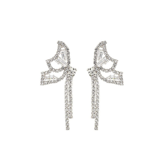 Silver Rhinestone Butterfly Tail Studs