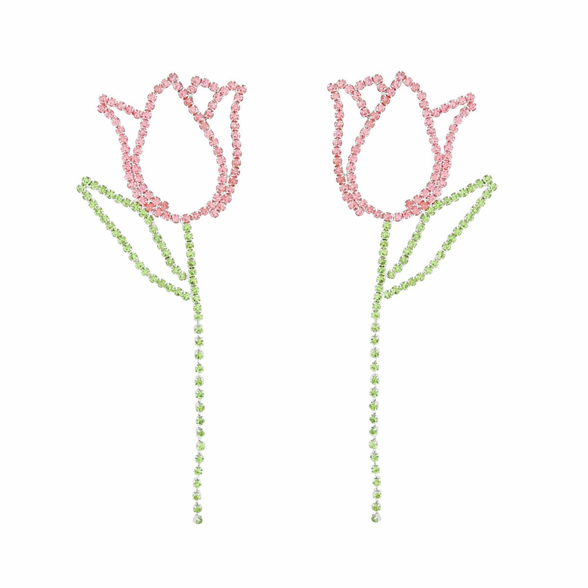 Dangle Pink Green Stone Tulip Earrings for Women