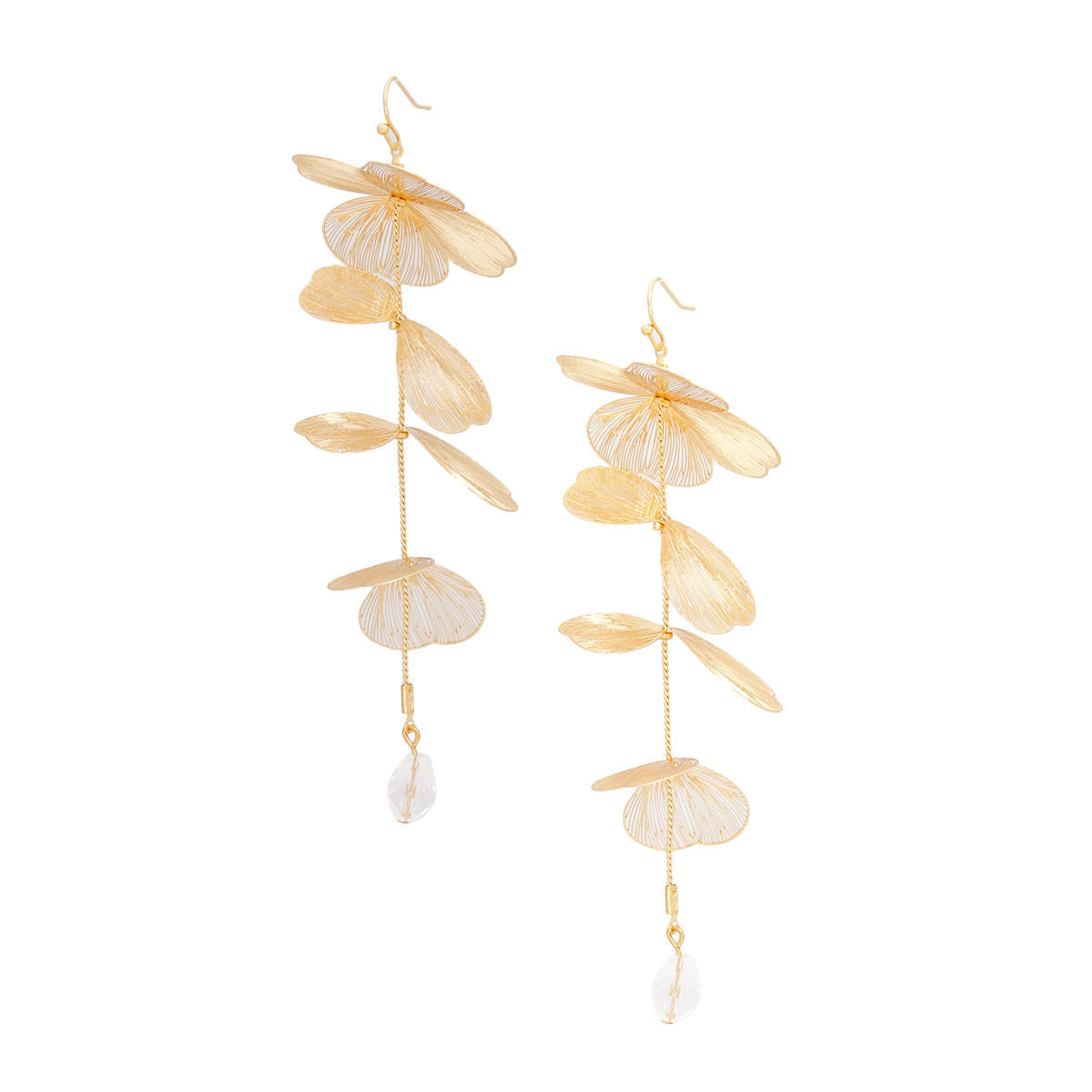 Fish Hook Gold Filigree Petal Dangle Earrings