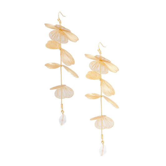 Fish Hook Gold Filigree Petal Dangle Earrings