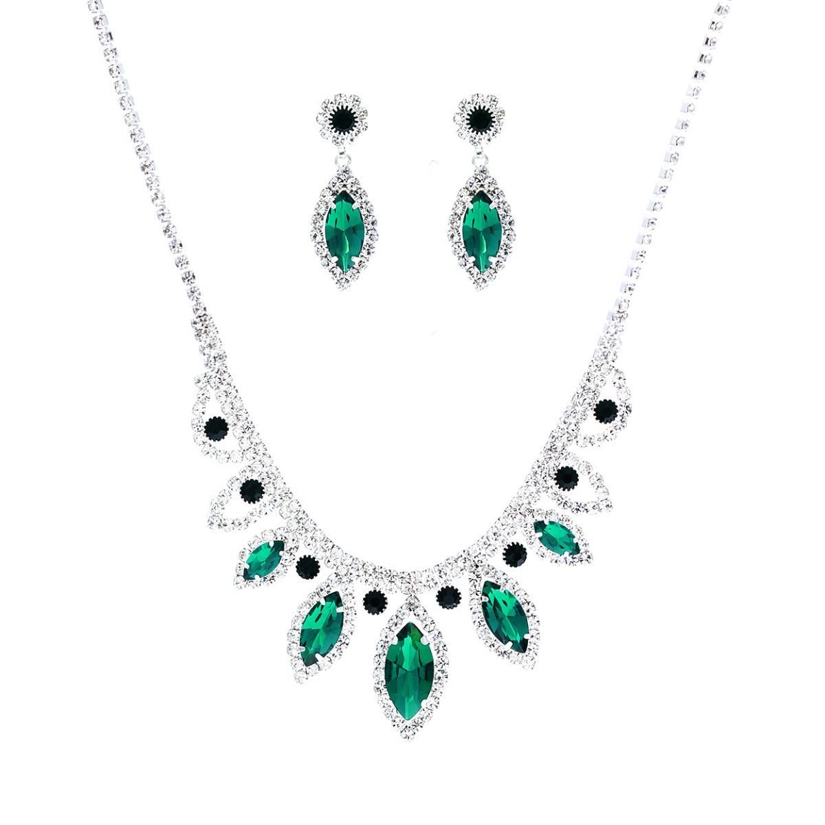 Green Marquise Crystal Silver Set