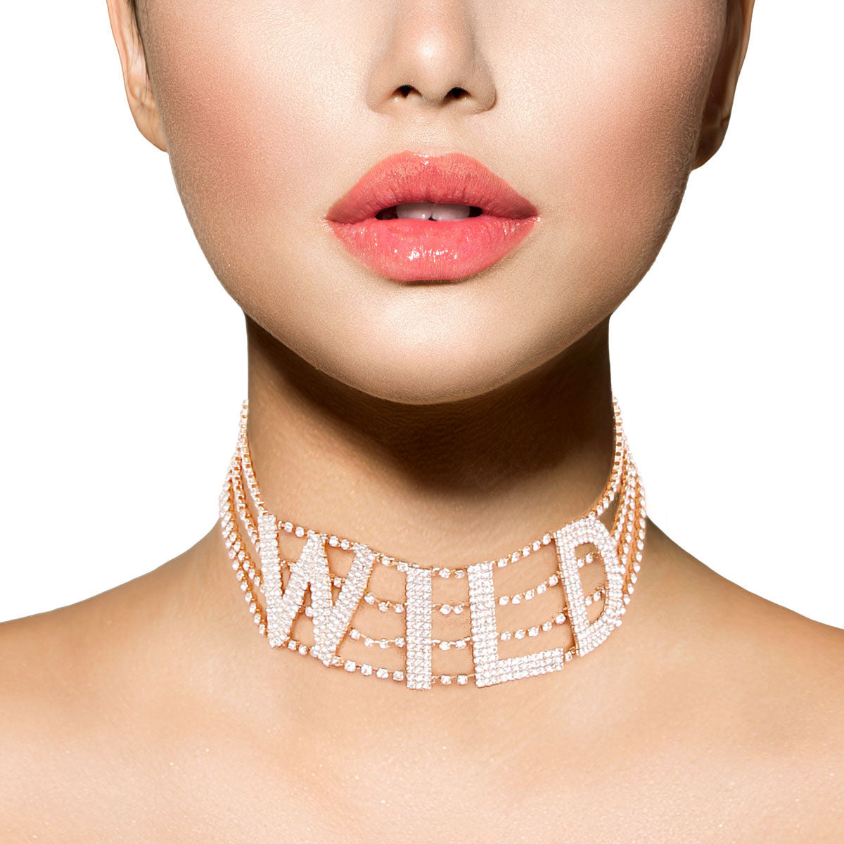 Gold WILD 4 Row Rhinestone Choker