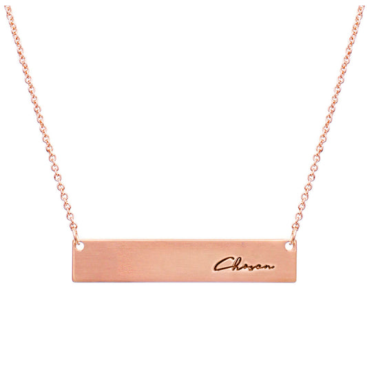 Rose Gold Script Chosen Plate Necklace