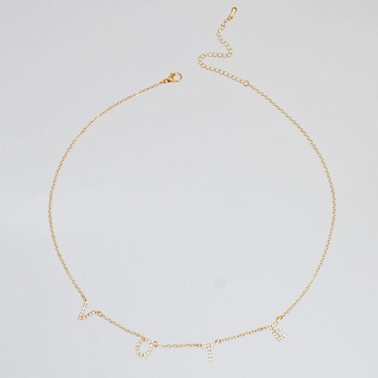 Gold Rhinestone VOTE Necklace