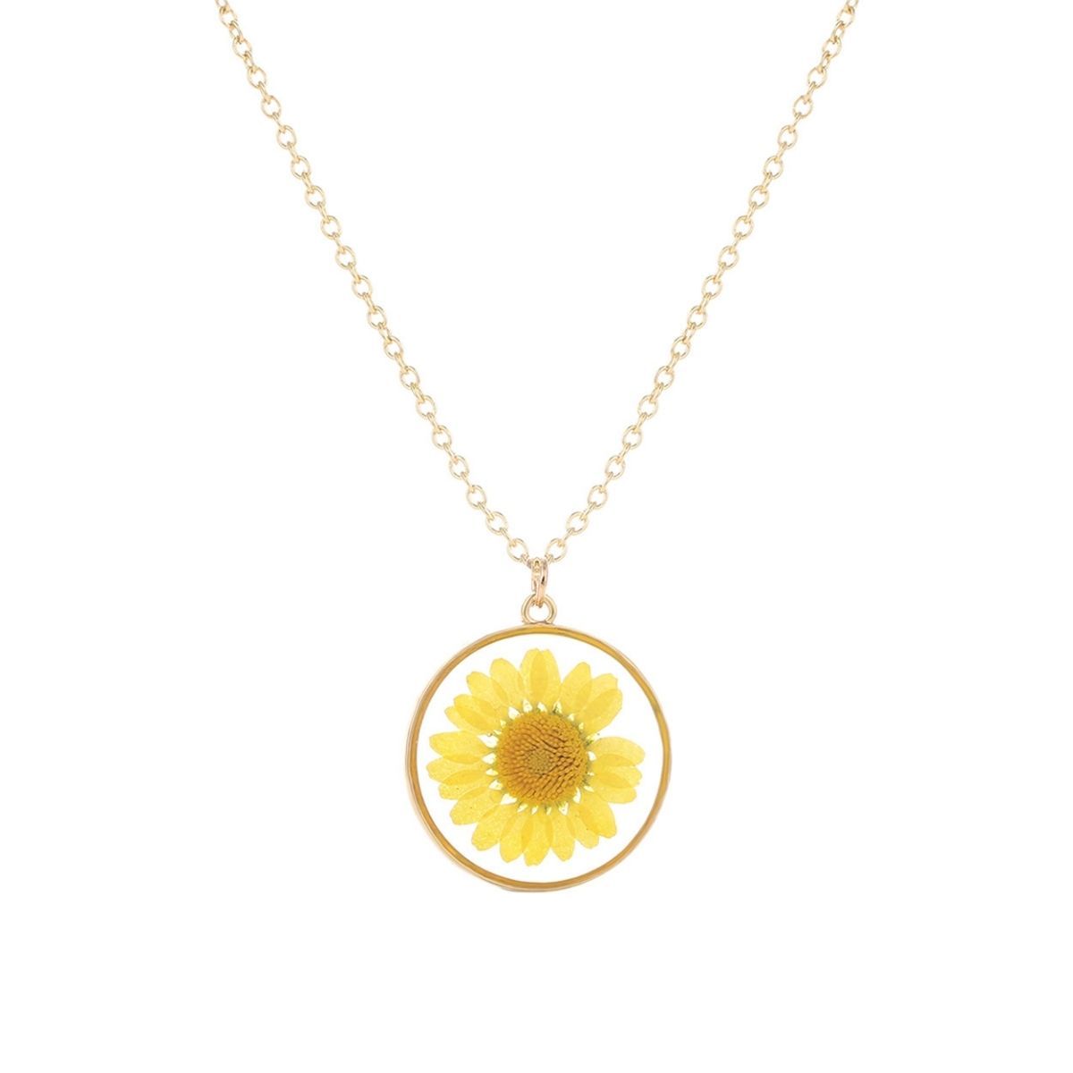 Yellow Daisy Dried Flower Necklace