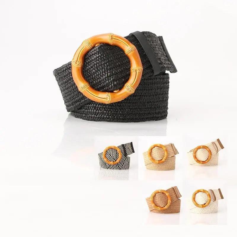 Round Women Waist Belt Classic Wooden Buckle Casual Style Buckle Simple Lightweight Waist Dress Band