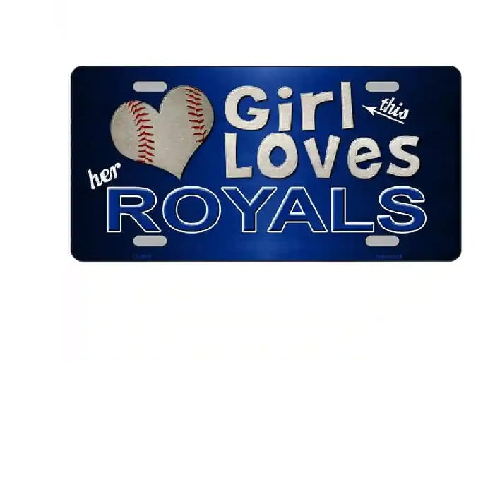 License plate with 'This Girl Loves Her Royals' text and a baseball design on a blue background