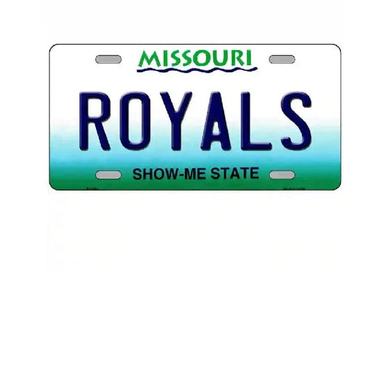 Missouri license plate with 'ROYALS' text on a white background