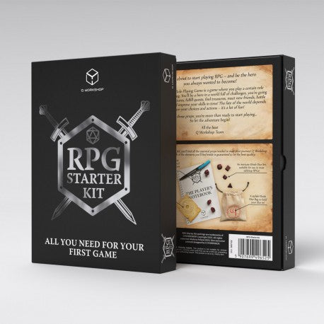 RPG Starter Kit packaging with black and brown design on a white background