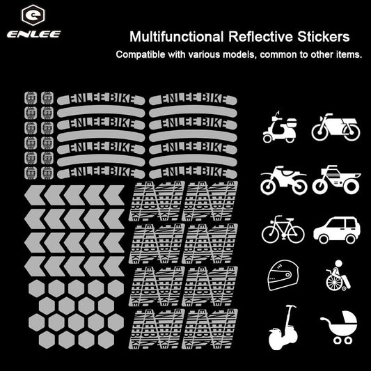 Multifunctional reflective stickers with ENLEE branding on a black background