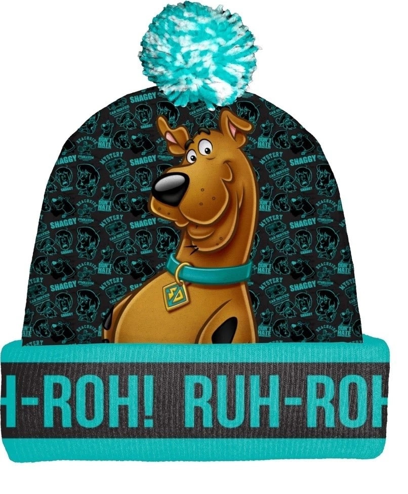 Beanie with Scooby-Doo design and 'ROH! RUH-ROH!' text on a white background