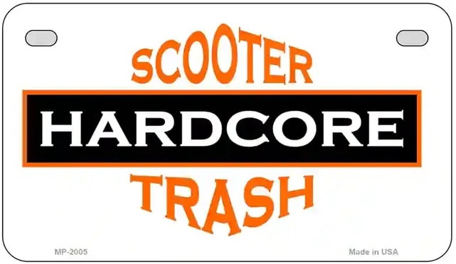 Scooter Trash White Motorcycle License Plate