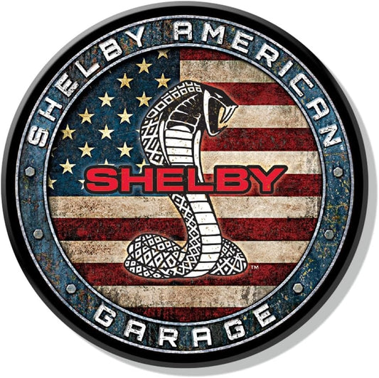 Shelby American Garage logo with American flag design
