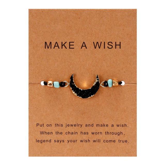 Simple Stone Charm Bracelet Colorful Black Red String Braided Couple Bracelets Wish Card Jewelry Handmade Woven Thread Rope String Nature Stone Beads Charm Bracelet Cuff Bangles With Message Card 18-30cm