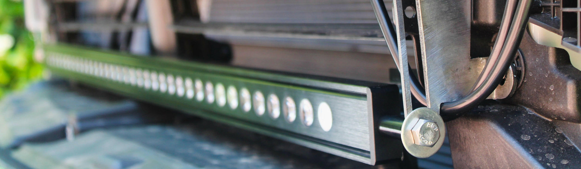 Close-up of a LED Light bar with a blurred natural background