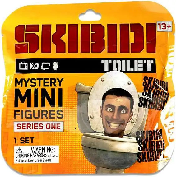 Skibidi toy packaging with a toilet design and mystery mini figures series one text.