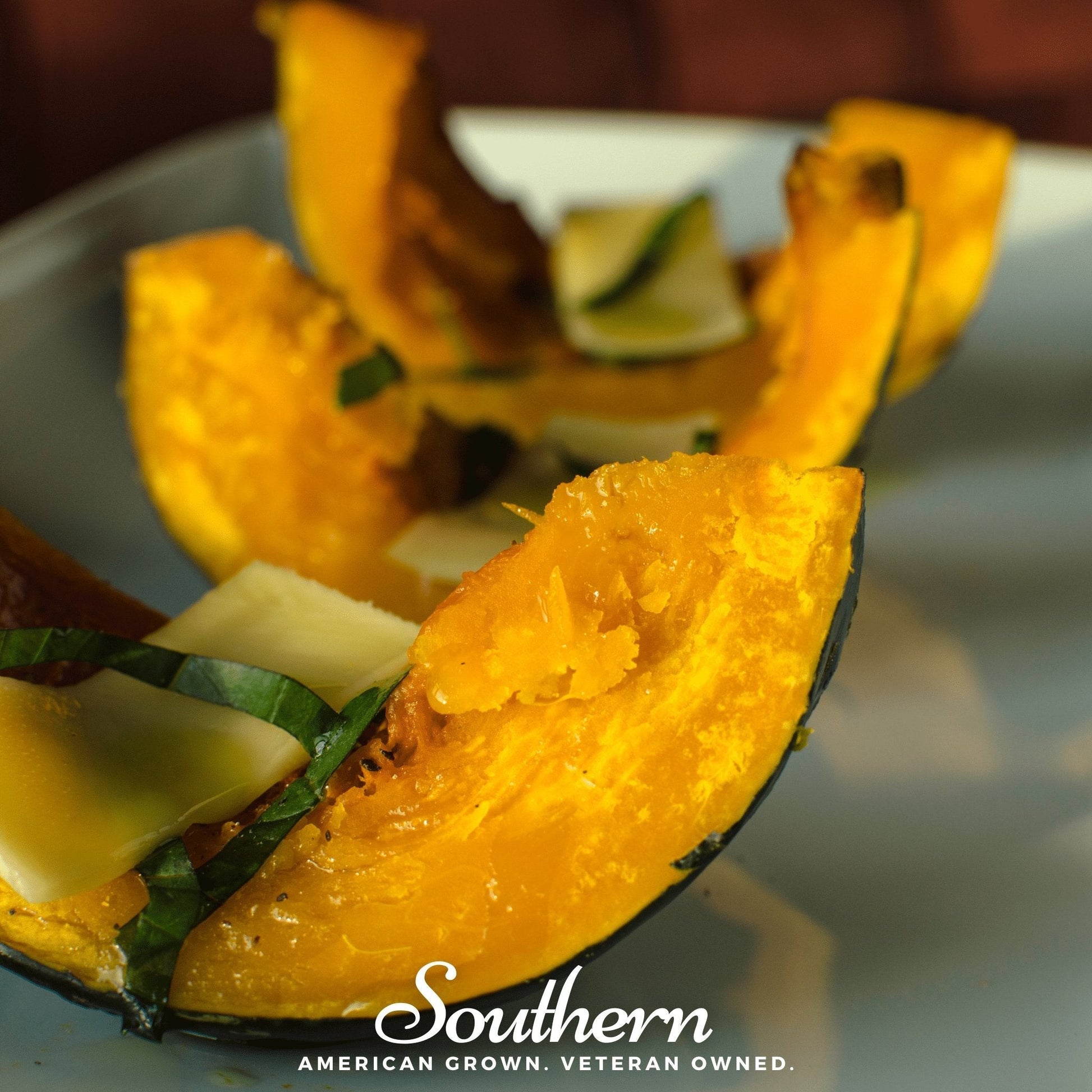Sliced pumpkin on a plate, featuring the 'Southern' brand.