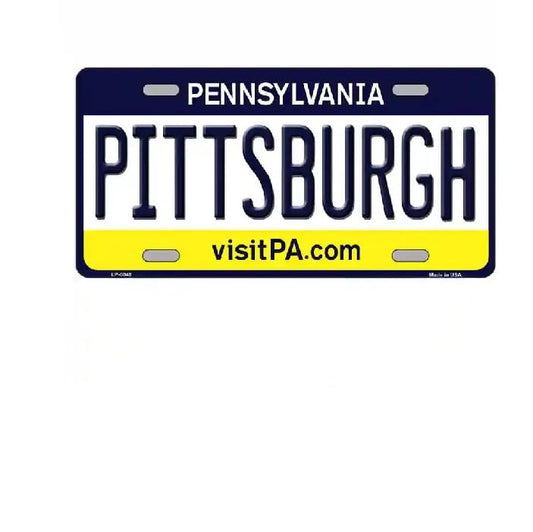 Pennsylvania license plate with 'Pittsburgh' and 'visitPA.com' text on a white background