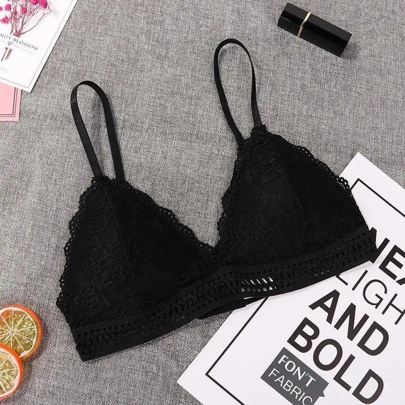 Stunning Women's French Style Lace Bra Girls Triangle Cup Lingerie With Deep V Wireless Underwear Soft Thin Seamless Bra