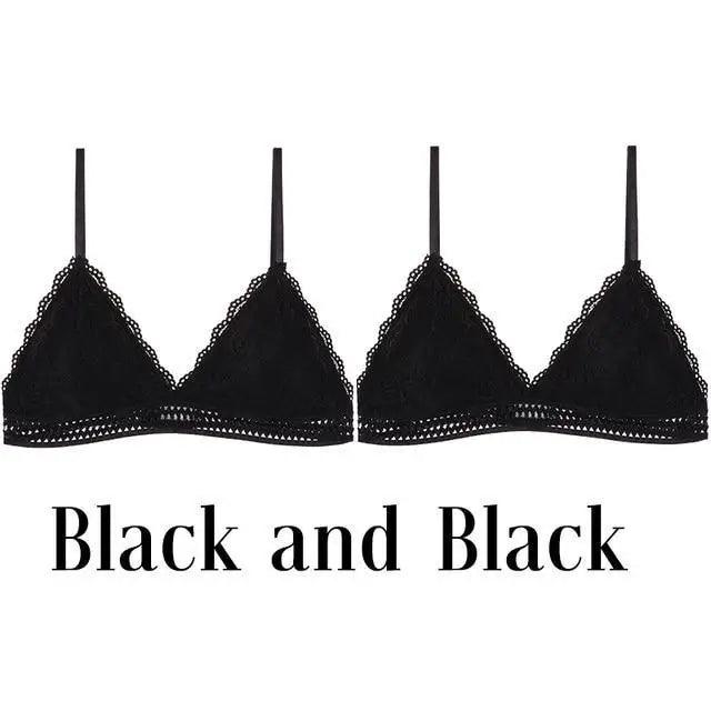 Stunning Women's French Style Lace Bra Girls Triangle Cup Lingerie With Deep V Wireless Underwear Soft Thin Seamless Bra
