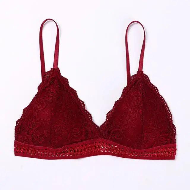 Stunning Women's French Style Lace Bra Girls Triangle Cup Lingerie With Deep V Wireless Underwear Soft Thin Seamless Bra