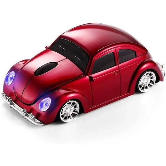 Red car-shaped computer mouse on a white background