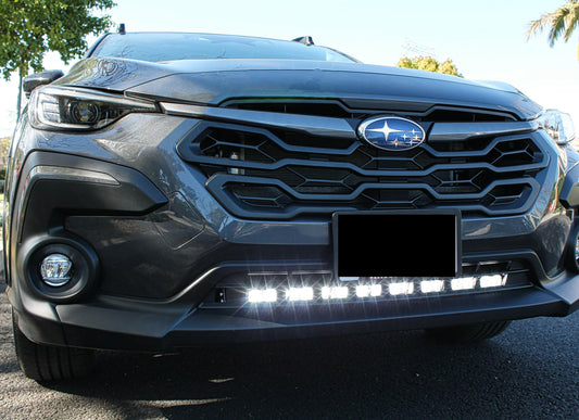 Front view of a black Subaru vehicle with an LED Light Bar installed