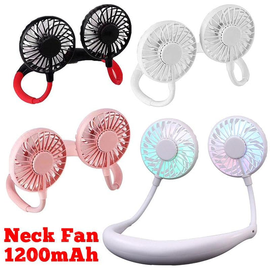 Collection of neck fans in various colors with a 1200mAh label.