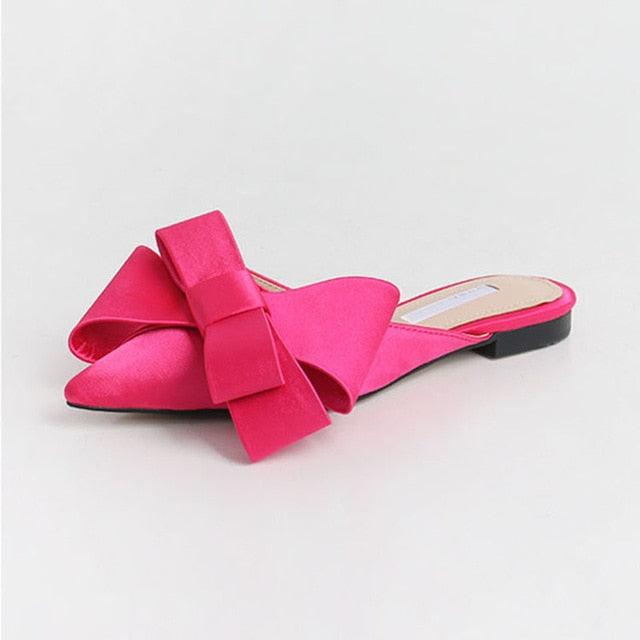 Summer Women's Shoes Silk Satin Trendy Slippers Flat Heel Women's Shoes Silk Satin Pointed Bow Tie Flat Heel Outdoor Sandals Slides Party Sandals Casual Shoes Summer Low Heeled
