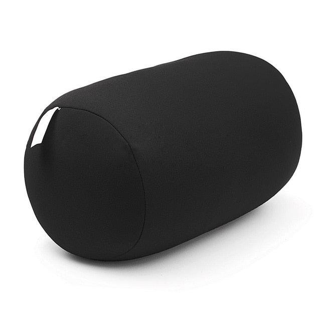 Black cylindrical pillow on a white background