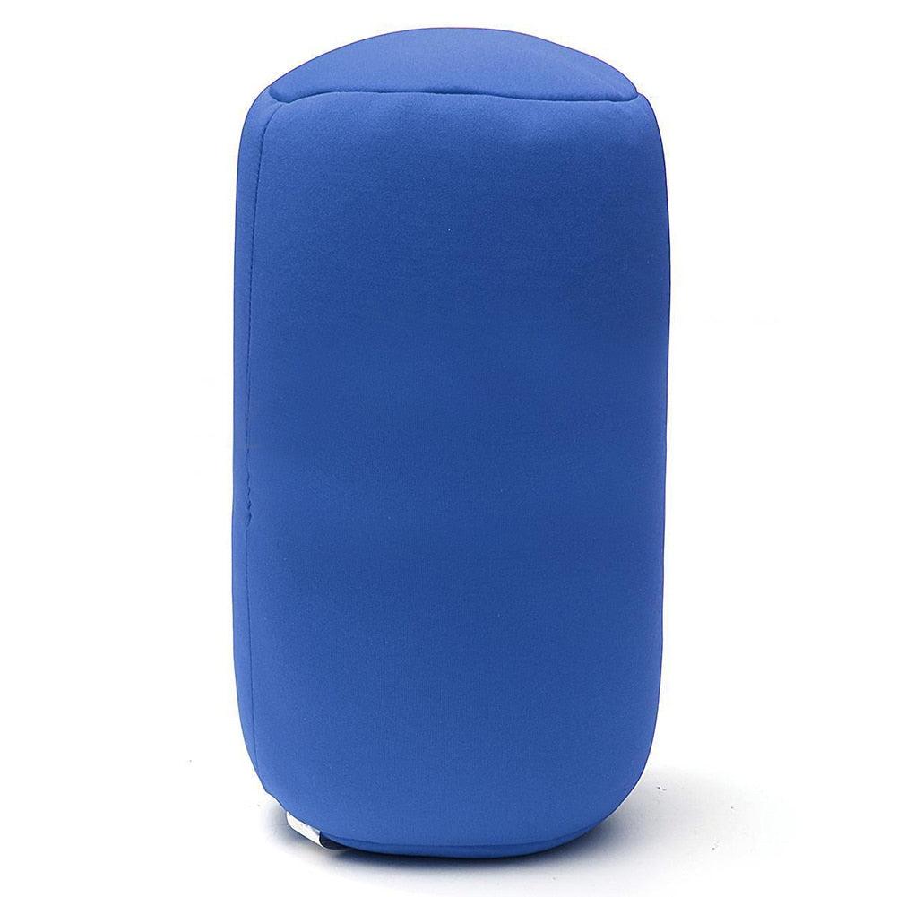 Blue cylindrical pillow on a white background