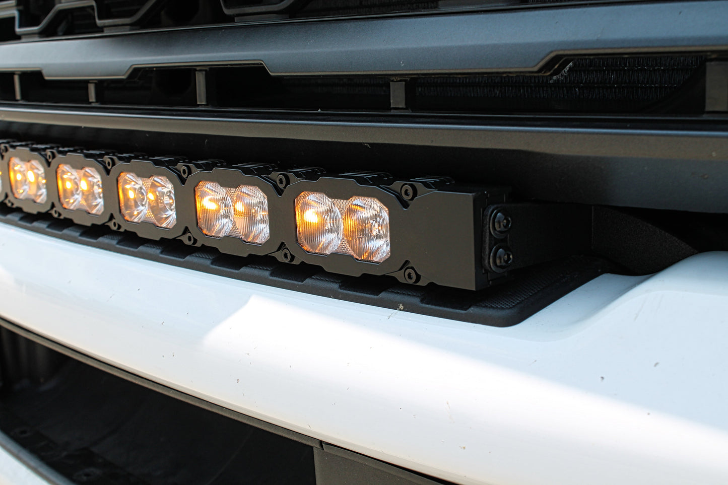 LED light bar on a vehicle grille