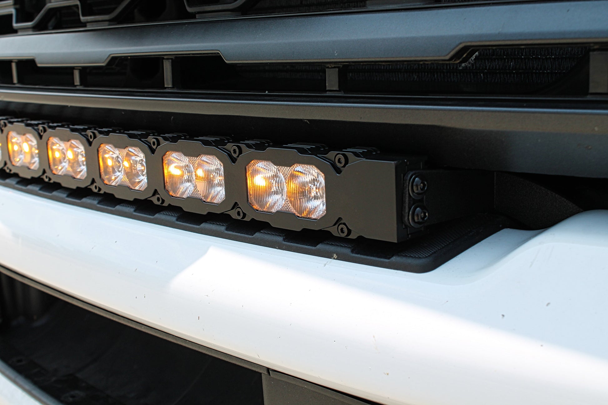LED light bar on a vehicle grille