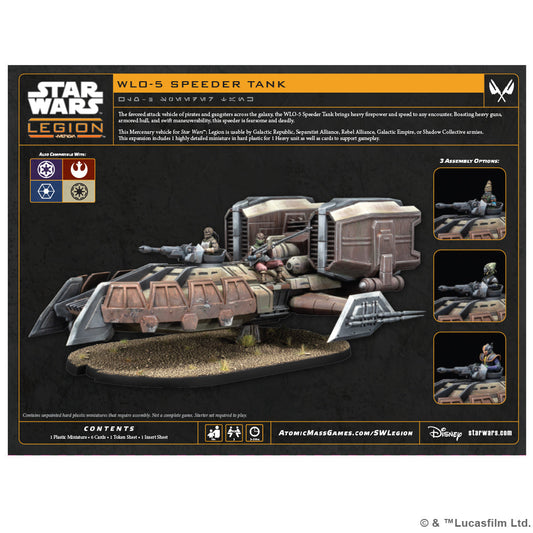 Star Wars Legion WO-5 Speeder Tank packaging with product and branding details.